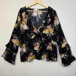 American Eagle Women's Top Floral Print Boho Babydoll Ruffle Whimsigoth NWT